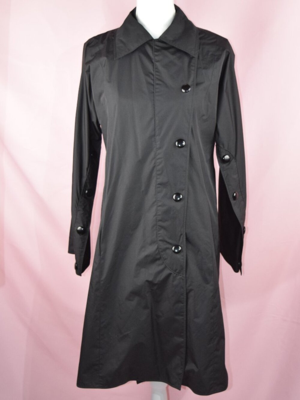 Cole Haan Black Double-Breasted Trench/Rain Coat | Size S